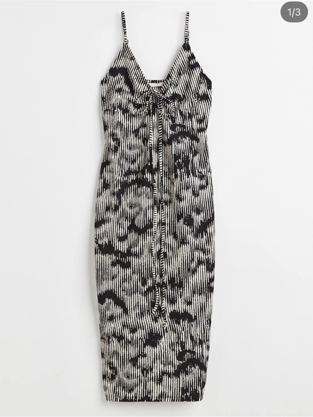 H&M Black & White Patterned Tie-Front Midi Dress